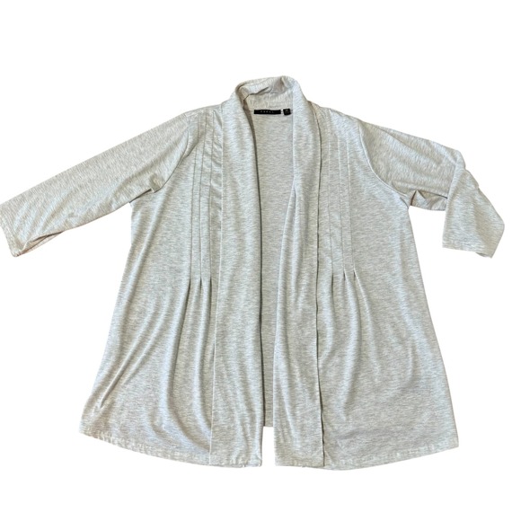 Cyrus Sweaters - Cyrus Cardigan Sweater‎ Light Heather Grey Pleated Open Front Plus Size 3X